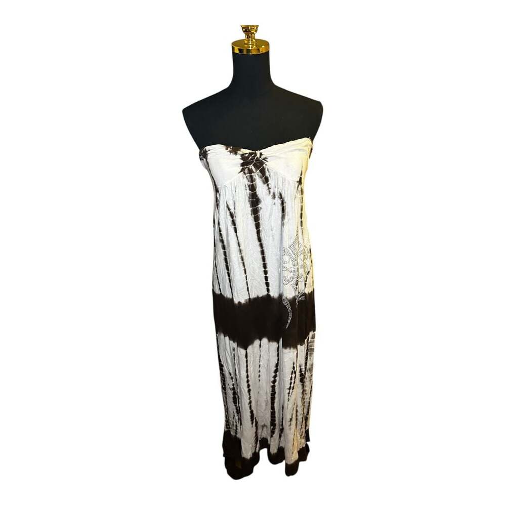Ocean Breeze Bohemian Tie-Dye Strapless Maxi Dress Rhinestones Size S
